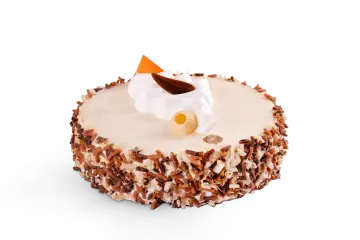 Elegancki tort z białą polewą, ozdobiony czekoladowymi wiórkami i kremową rozetą. Idealny na specjalne okazje, jak zamówić tort w sowę?